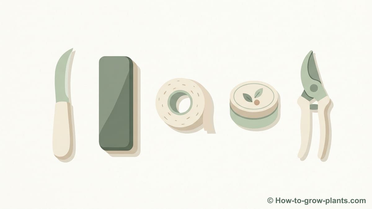 Illustration : Outils nécessaires et leur préparation pour la greffe en fente