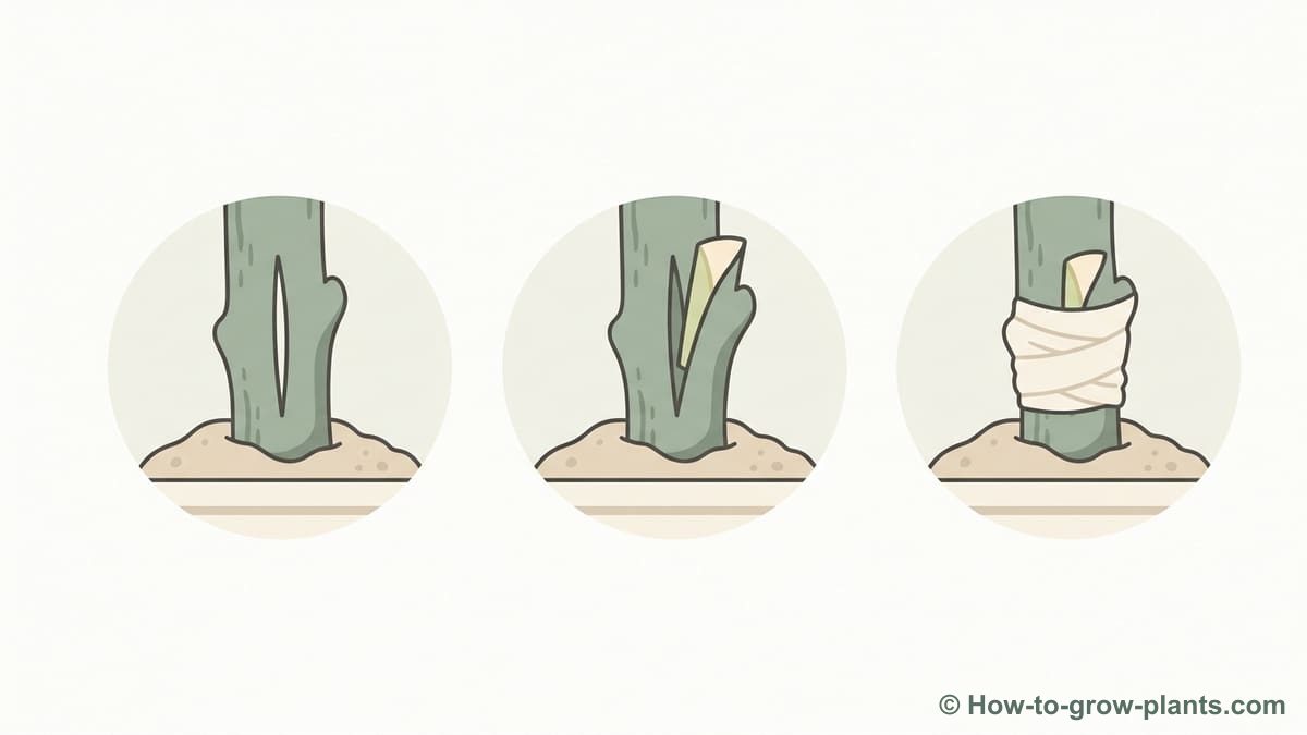 Illustration : Étapes détaillées pour réaliser une greffe en fente