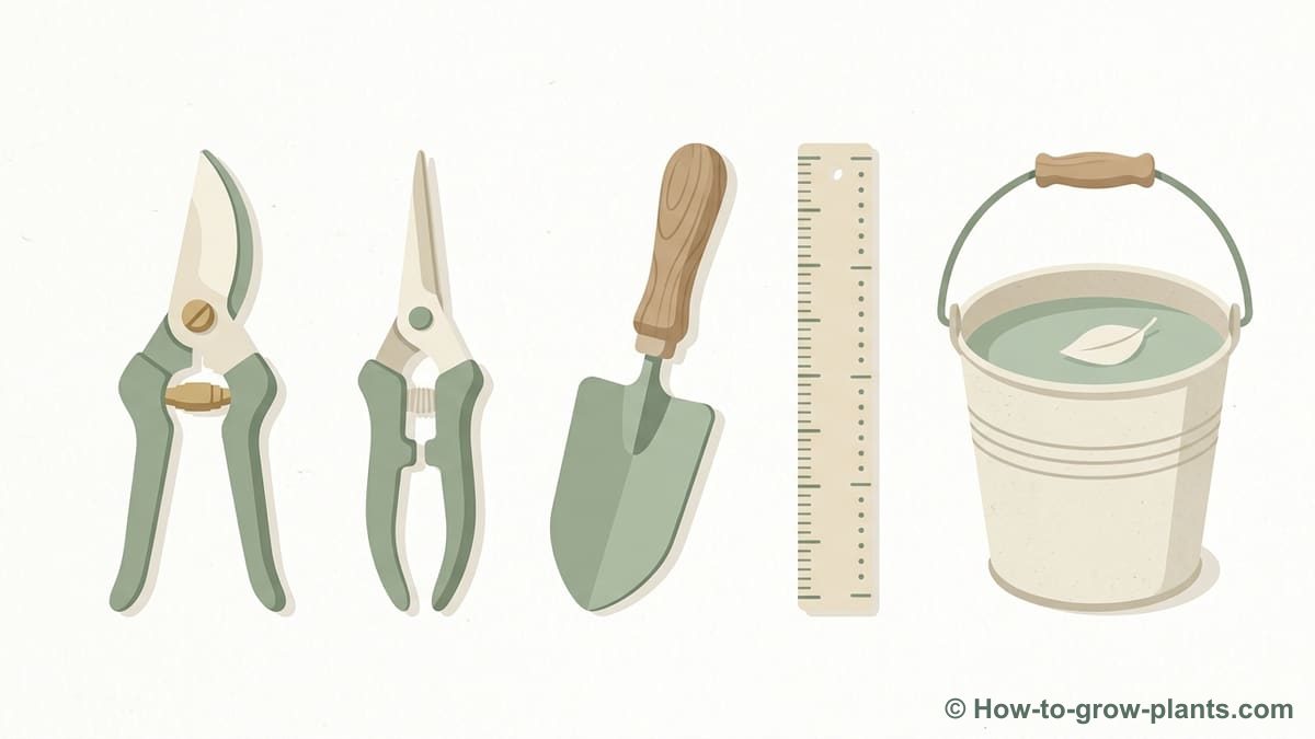 Illustration : Outils et matériaux essentiels pour des boutures de racines de Paulownia réussies